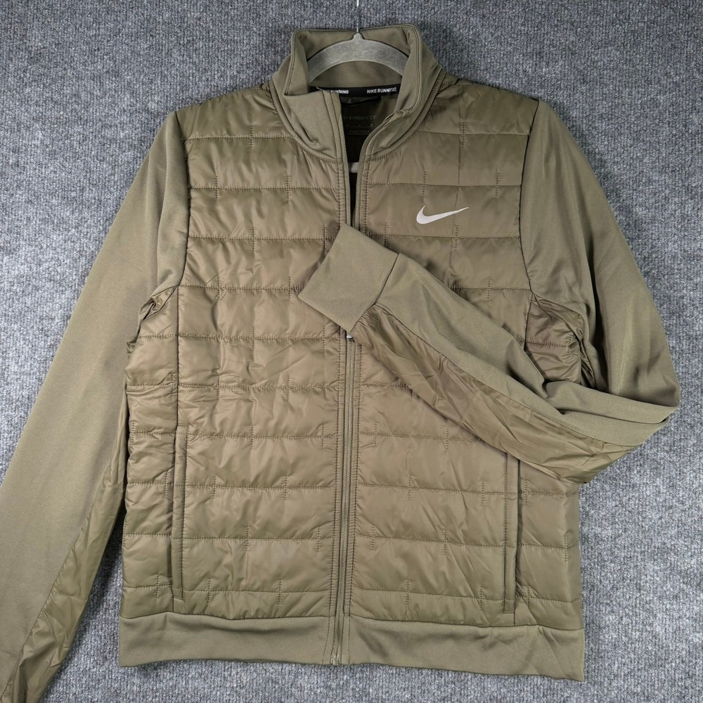 Nike Therma-FIT Running Jacket Womens Medium Olive Green Quilted DD6061-222